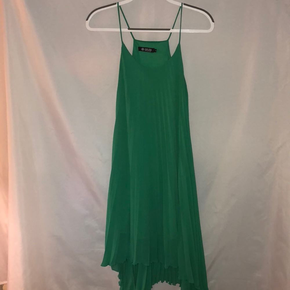 Green pleated high low Dress
